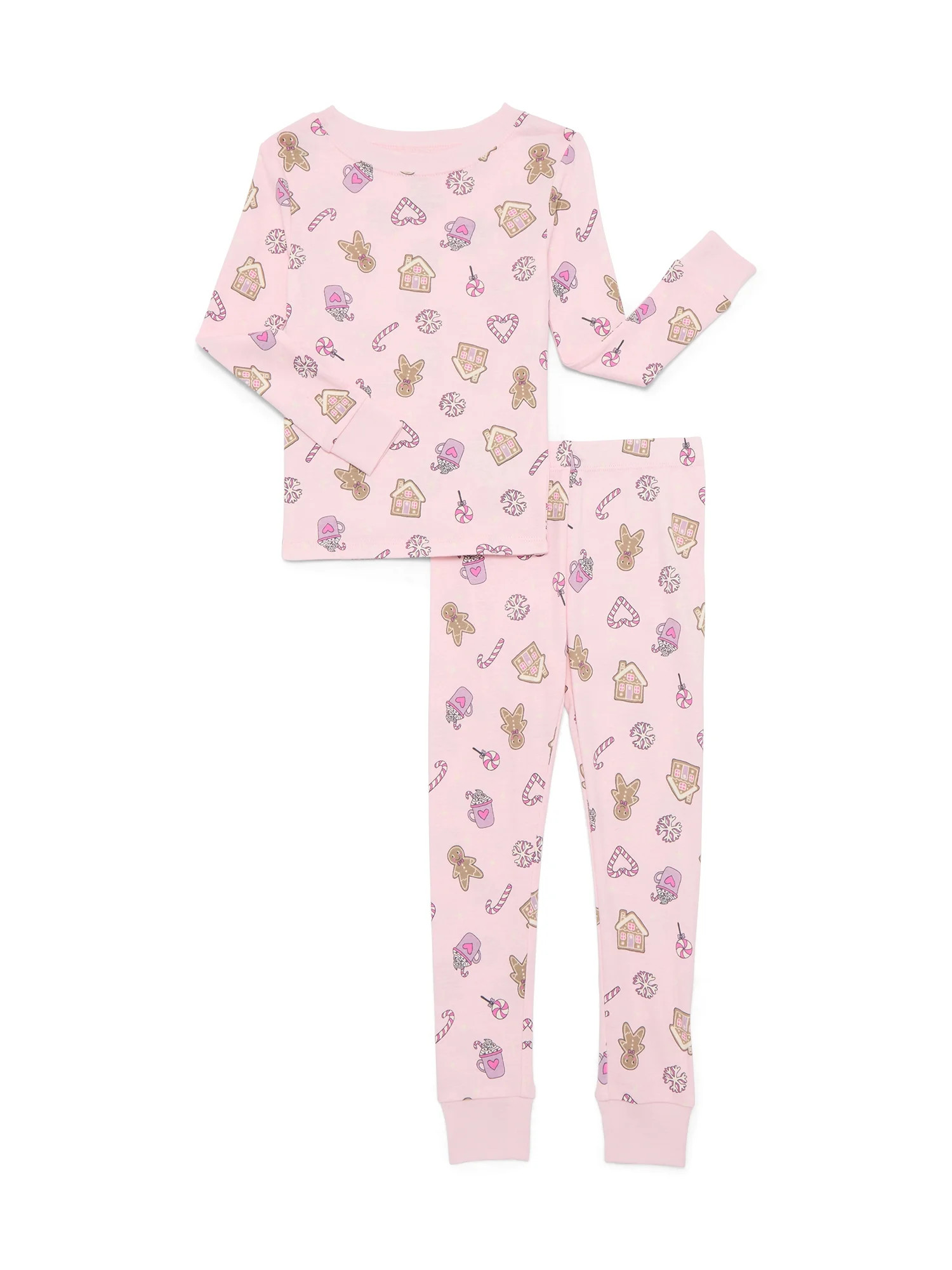 Wonder Nation Girls Cotton Long Sleeve Top and Pants Tight Fit Sleep Set, 2-Piece, Sizes 4-10 | Walmart (US)