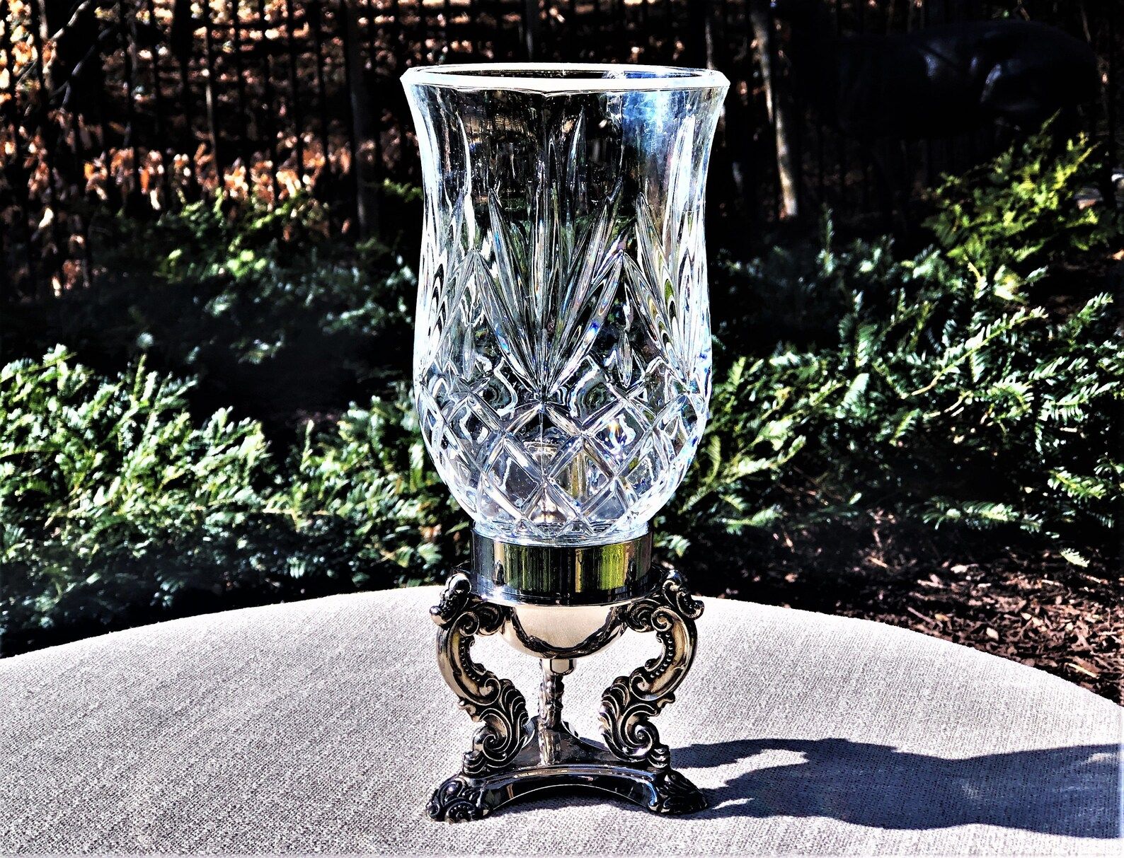 Godinger Silver Plate Crystal Hurricane Candle Holder Tripod | Etsy | Etsy (US)