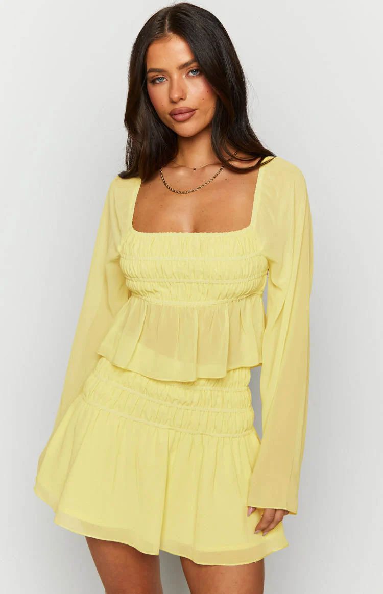 Sean Yellow Chiffon Long Sleeve Top | Beginning Boutique (US)