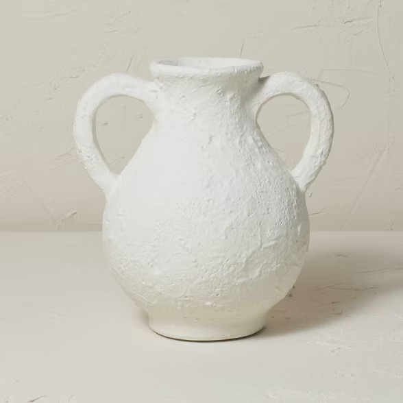 9.5" x 9" Terracotta Vase with Handle Chalk White - Opalhouse™ designed with Jungal... | Target