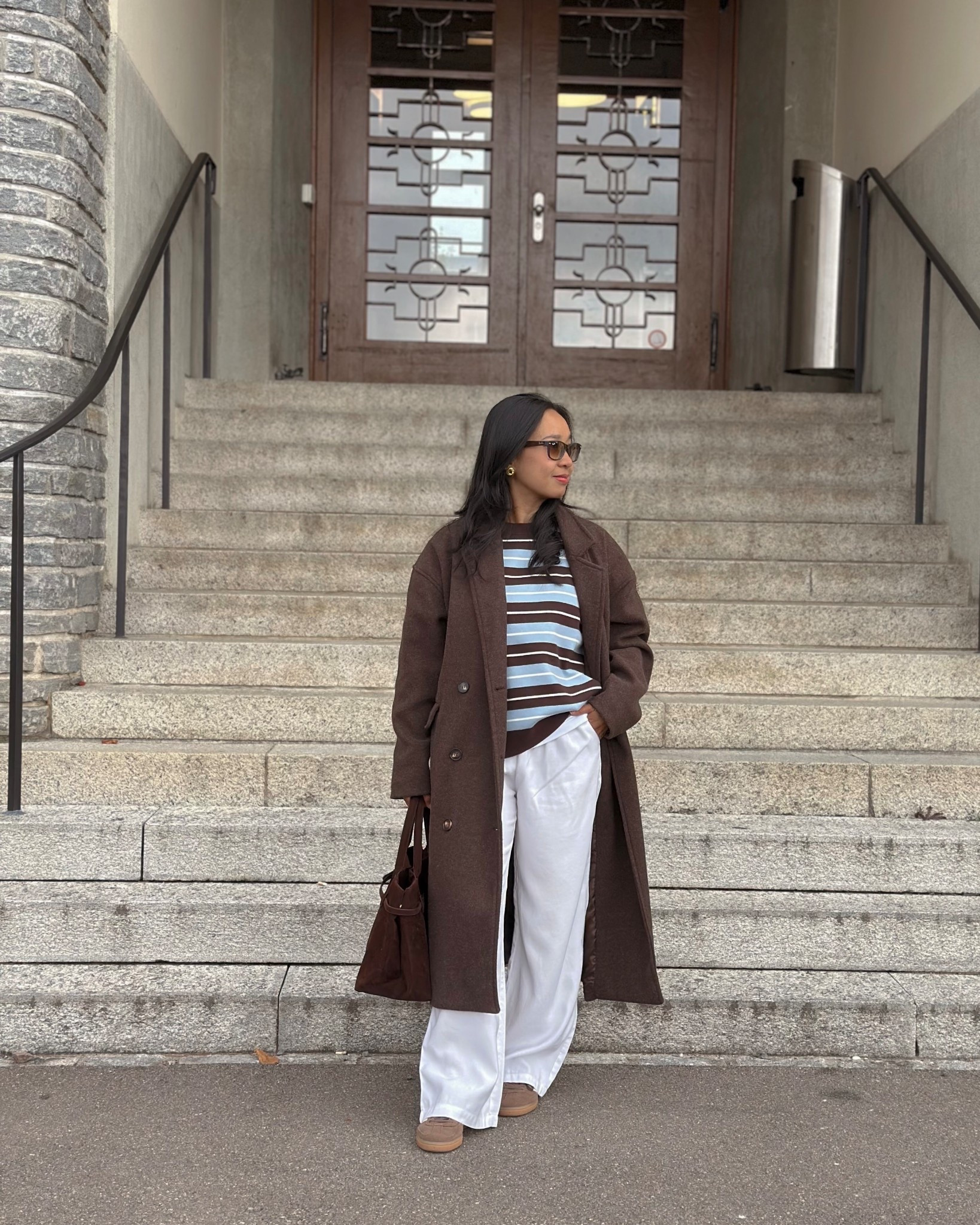 Stripes pullover and white leg pants, brown coat

#LTKStyleTip #LTKFindsUnder100