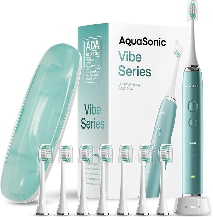 Aquasonic Vibe Series Ultra-Whitening Toothbrush – ADA Accepted Power Toothbrush - 8 Brush Head... | Amazon (US)