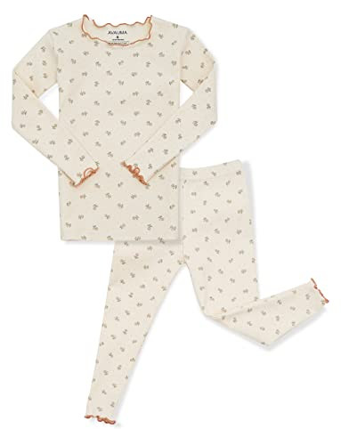 AVAUMA Baby Boys Girls Pajama Set 6M-10Y Kids Cute Toddler Snug fit Flower Pattern Design Pjs Cotton Sleepwear Ruffled Shirring (Lulu_Ivory 10 Years) | Amazon (US)