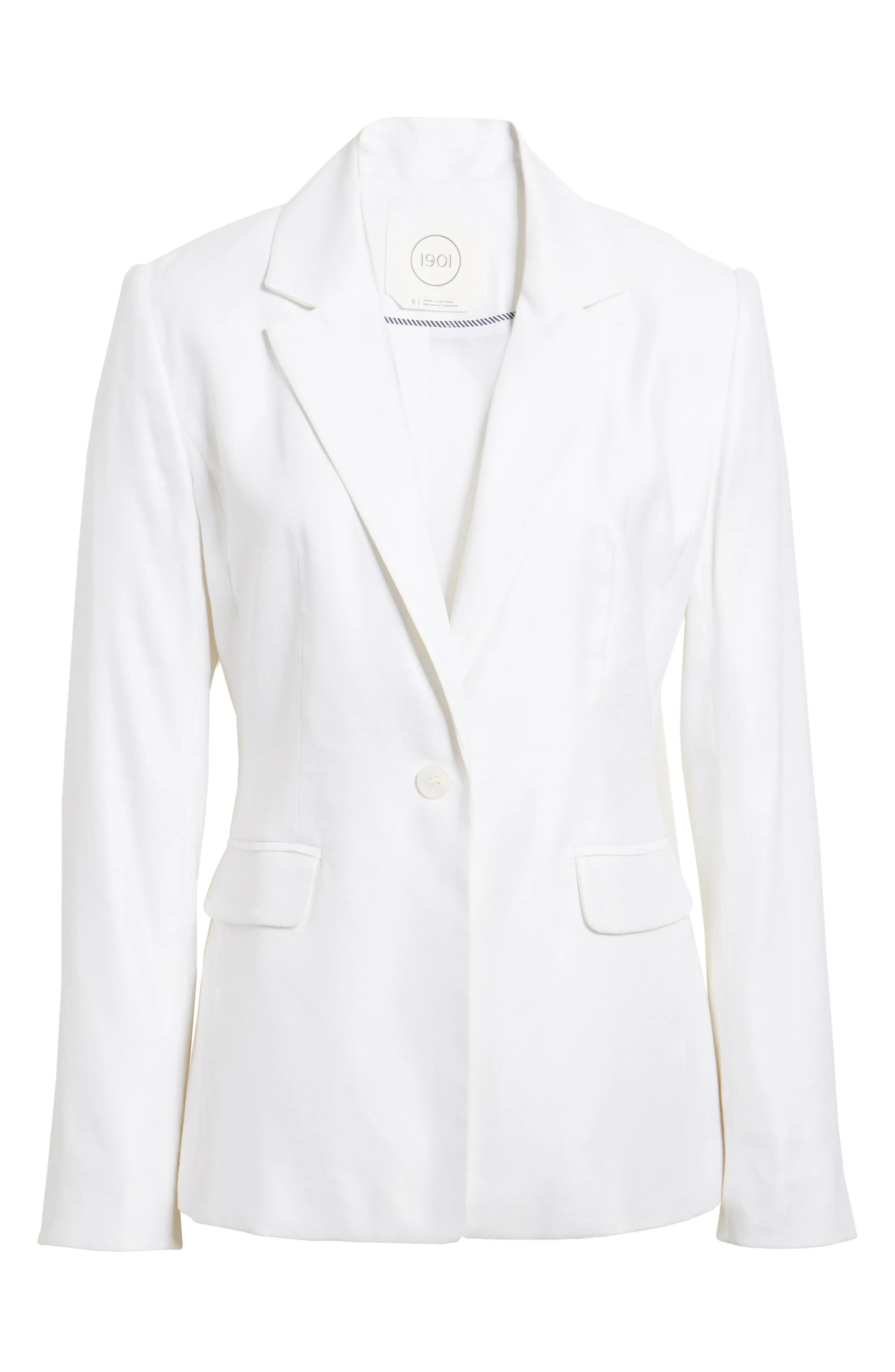 Petite Women's 1901 One-Button Linen Blend Blazer, Size 0P - White | Nordstrom