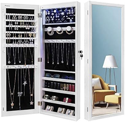 Nicetree 6 LEDs Jewelry Armoire Organizer, Wall/Door Mounted Jewelry Cabinet with Full Length Mir... | Amazon (US)