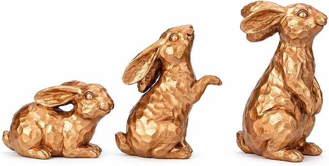 Set of 3 Rosy Bronze Easter Decorations Resin Bunny Figurines – Easter Decorations for Home, El... | Amazon (US)