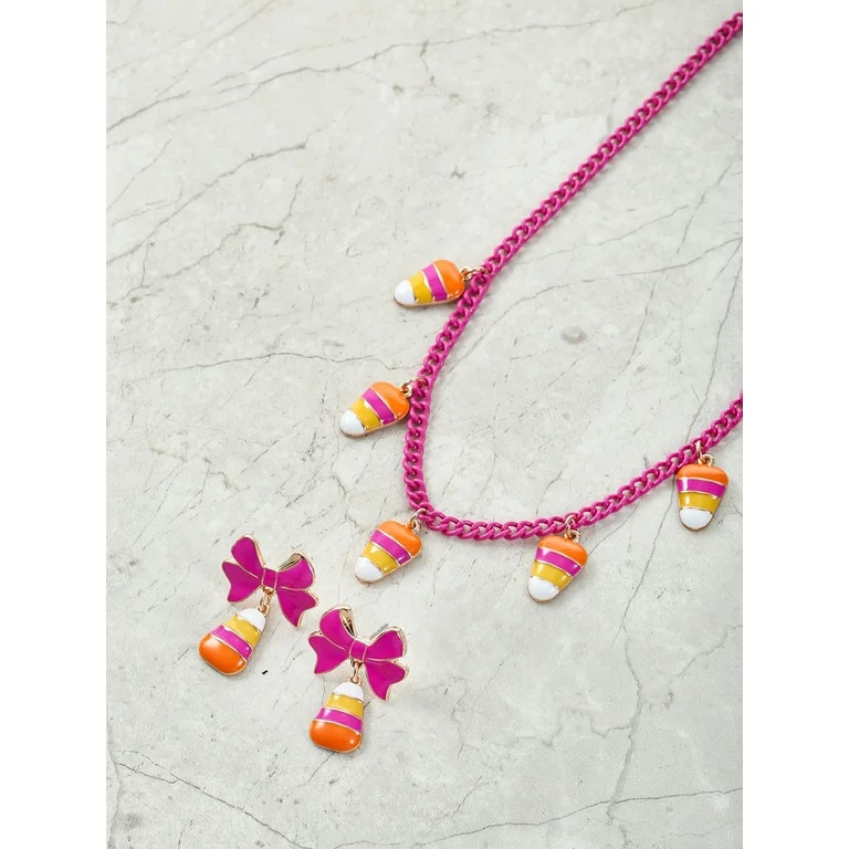 Way to Celebrate Halloween Candy Corn Necklace and Earring Set, 1 Piece, 1 Pair | Walmart (US)