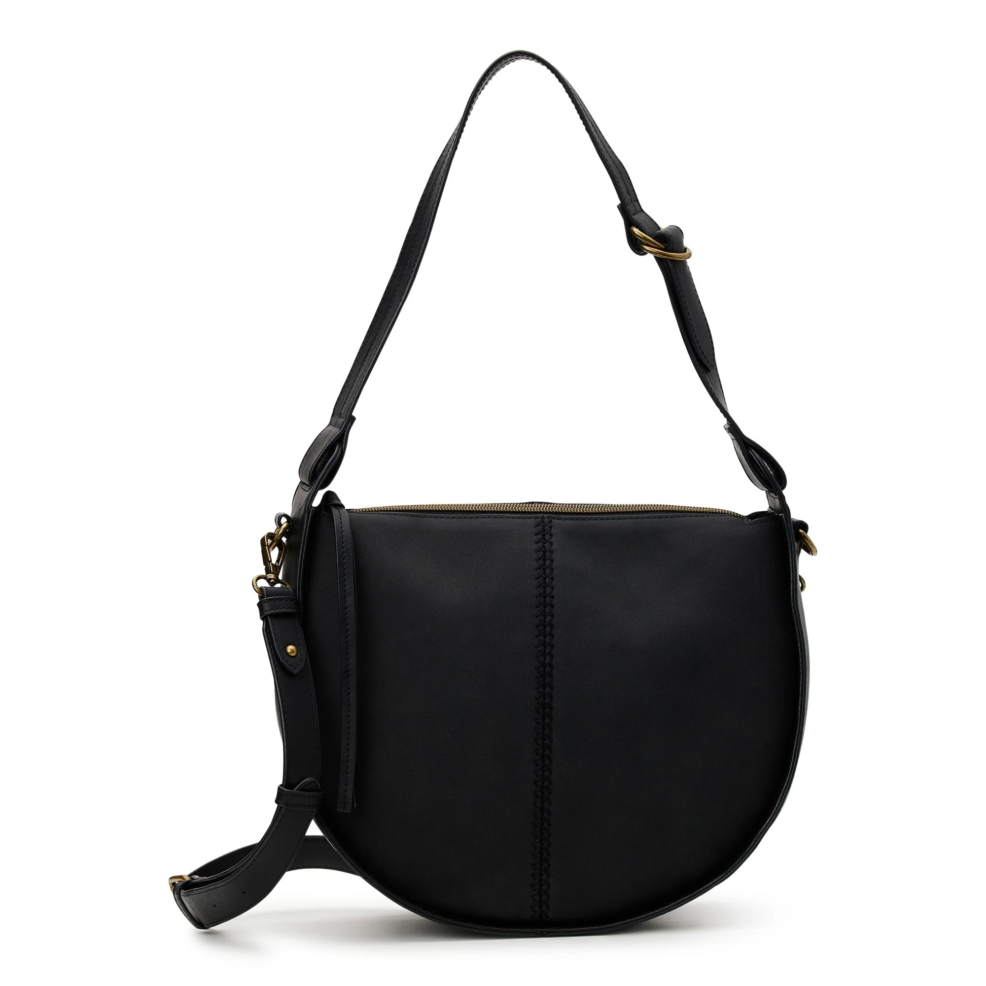 Time and Tru Women's Bryxton Saddle Shoulder Bag with Removable Crossbody Strap, Black | Walmart (US)