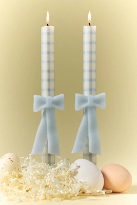 Gingham Bow Taper Candles, Set of 2 | Anthropologie (US)
