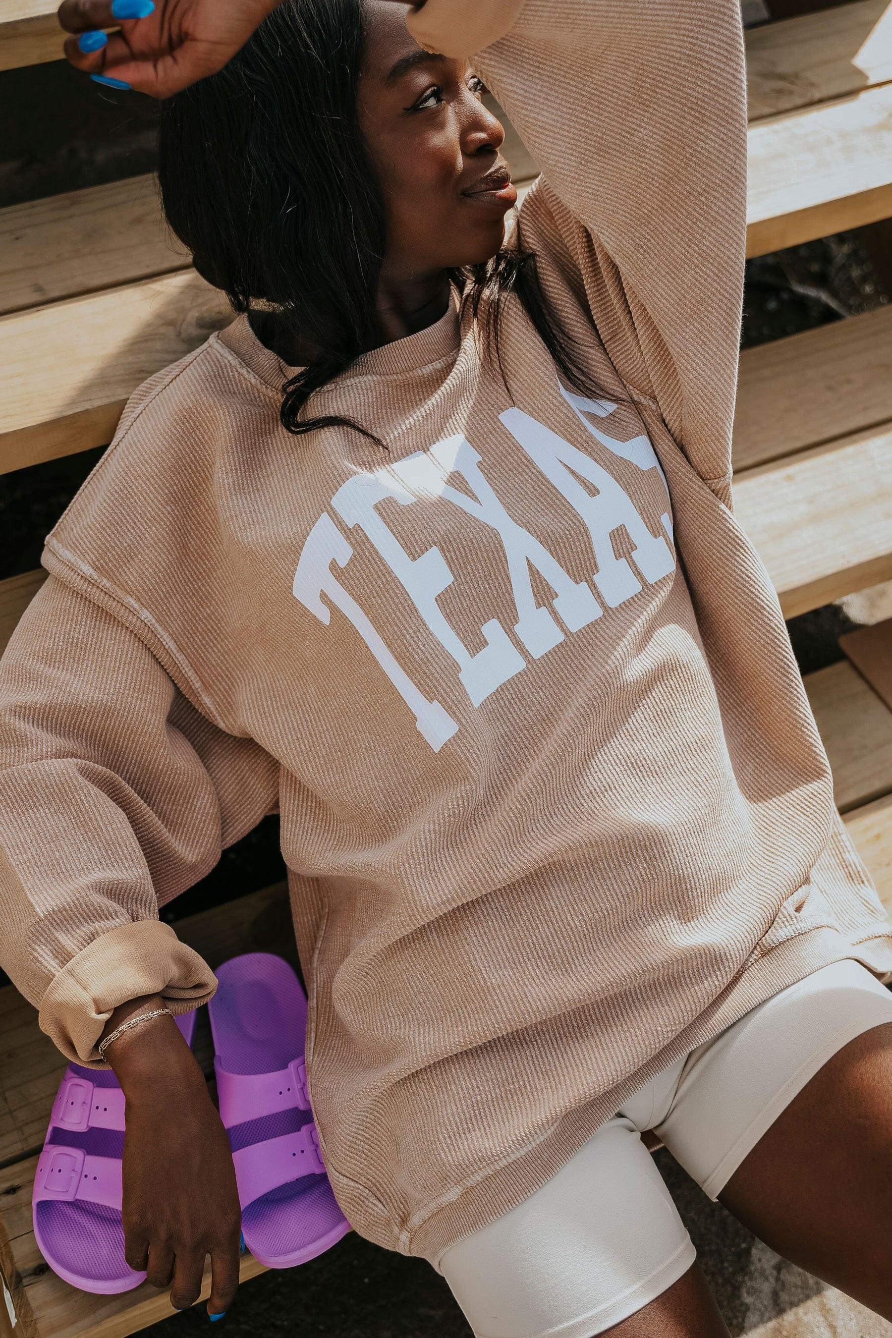 charlie southern: texas corded sweatshirt - latte | RIFFRAFF