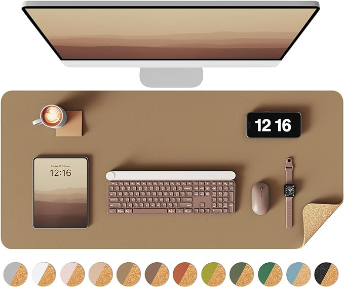 YSAGi Double-Sided Desk Pad, 31.5"x15.7"Leather Desk Mat, Eco Cork Desk Pad Protector,Large Mouse... | Amazon (US)