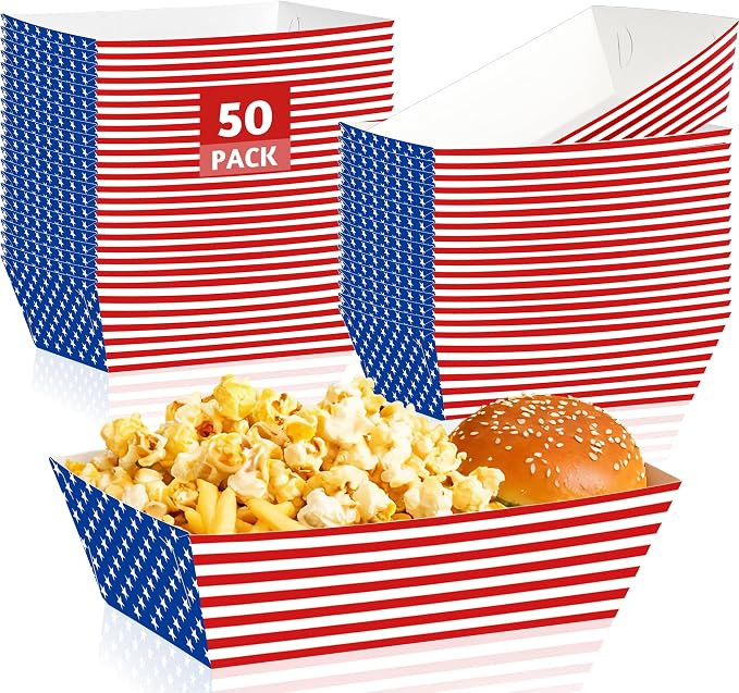 50 PCS Paper 4th of July Food Tray, Red Blue White Boat Patriotic Trays, 250th Anniversary Party ... | Amazon (US)
