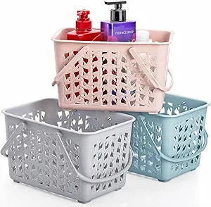 Elsjoy Set of 3 Plastic Shower Caddy Basket, Portable Shower Tote Storage Bin with Handles, Drain... | Amazon (US)