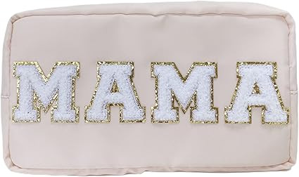 Chenille Letter Bag Mama Gift Makeup Bag Nylon Cosmetic Bag with Varsity Patch Makeup Pouch Bag G... | Amazon (US)