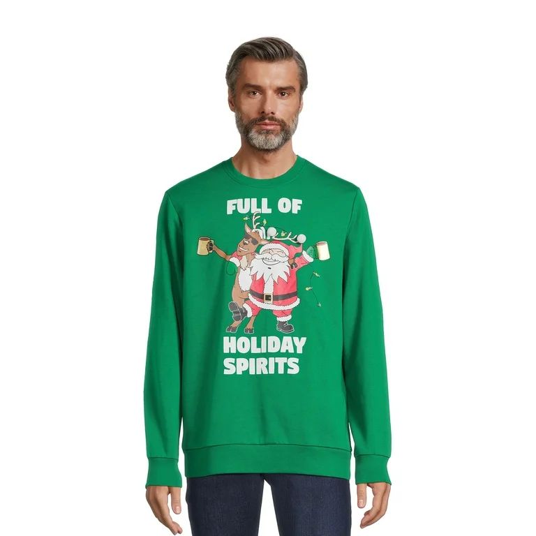 Holiday Time Men's Holiday Spirits Crewneck Fleece Sweatshirt, Sizes S-3XL | Walmart (US)