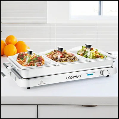 2 in 1 Electric Warming Tray with Temperature Control, Large Capacity and Versatile Design for Effortless Food Warming | Wayfair North America