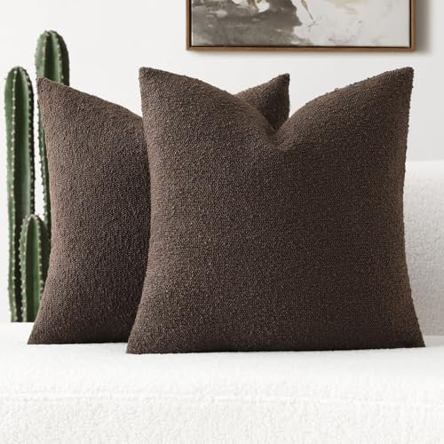 FUTEI Pack of 2 Dark Coffee Decorative Throw Pillow Covers 16x16 Inch Soft Cozy Solid Boucle Textured Cushion Case,Modern Home Decor for Couch Bed Living Room | Amazon (US)