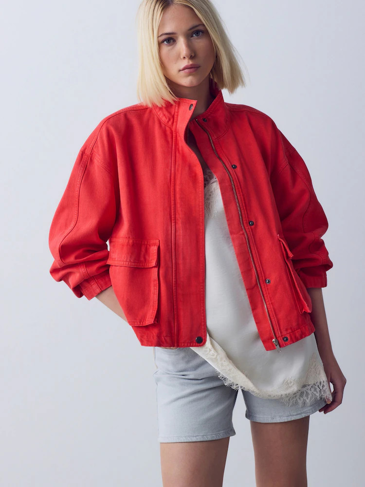 Red Funnel Neck Cotton Utility Jacket | Next US