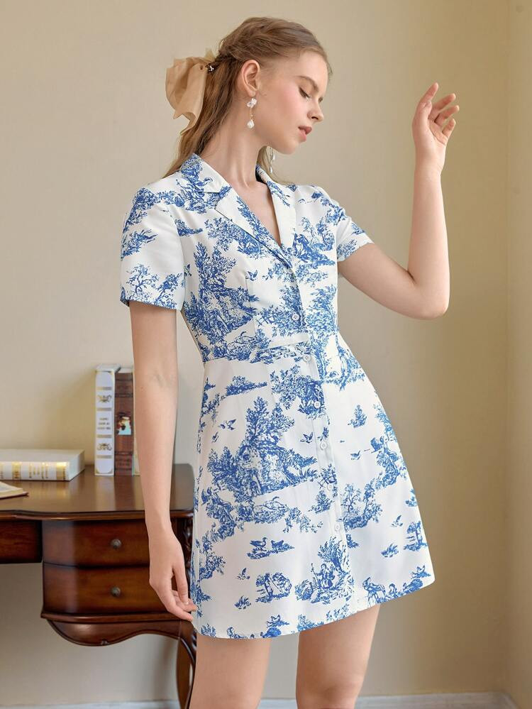 SHEIN MOD Floral Print Button Front Shirt Dress | SHEIN