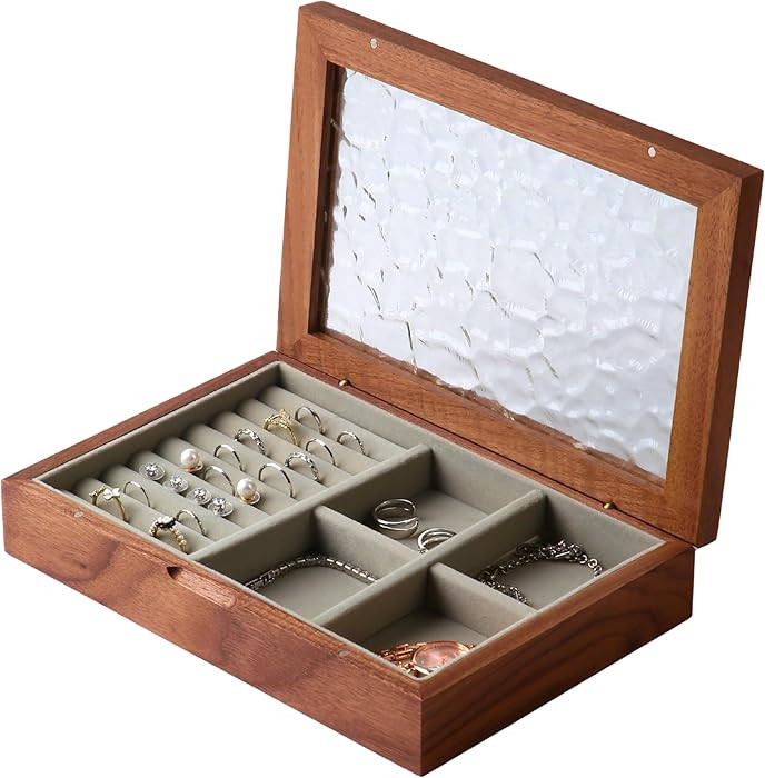 Wooden Jewelry Box for Women, Medium Size Natural Solid Walnut Wood Vintage Trinket Organizer wit... | Amazon (CA)