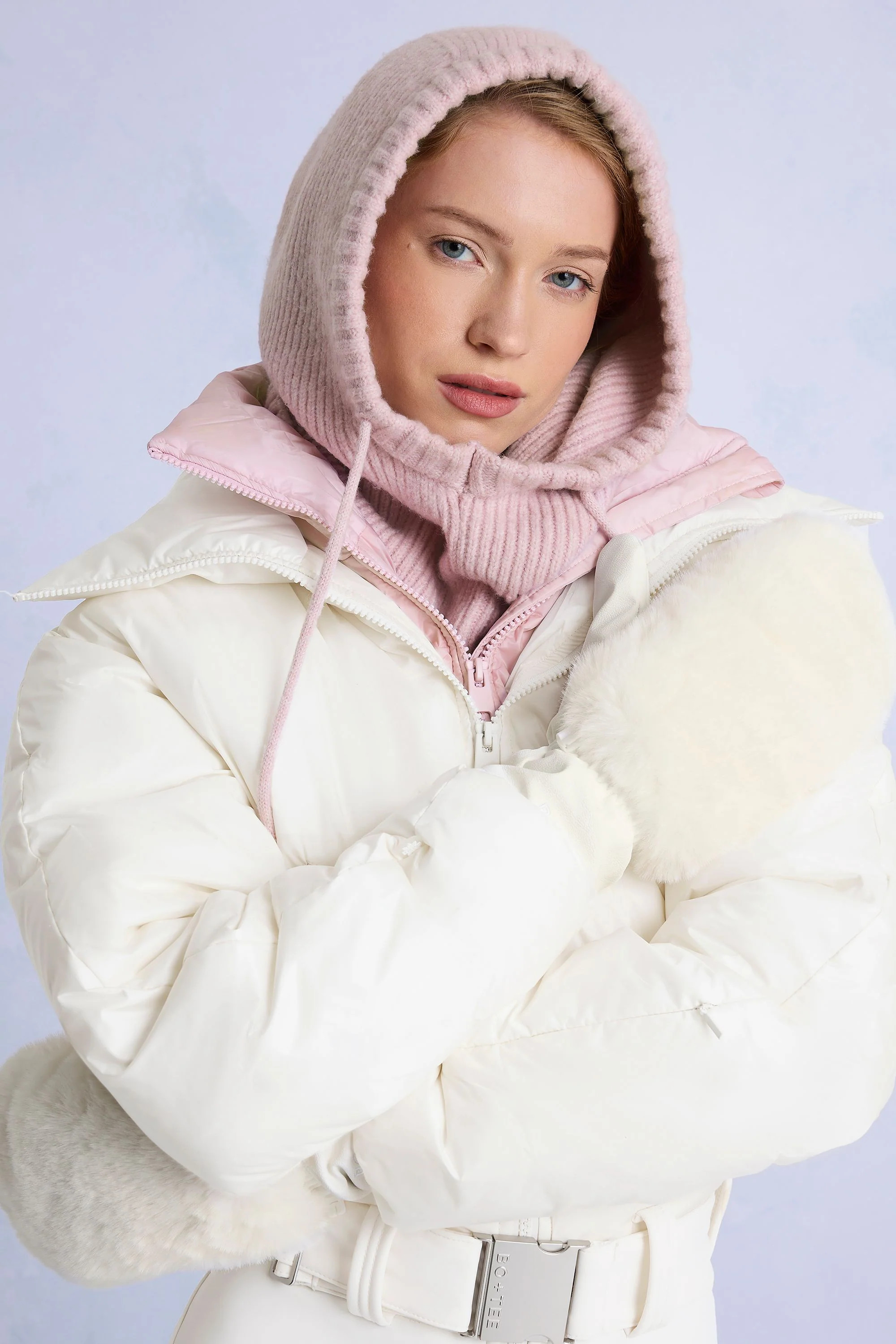 Knit Drawstring Balaclava in Powder Pink | Bo&Tee