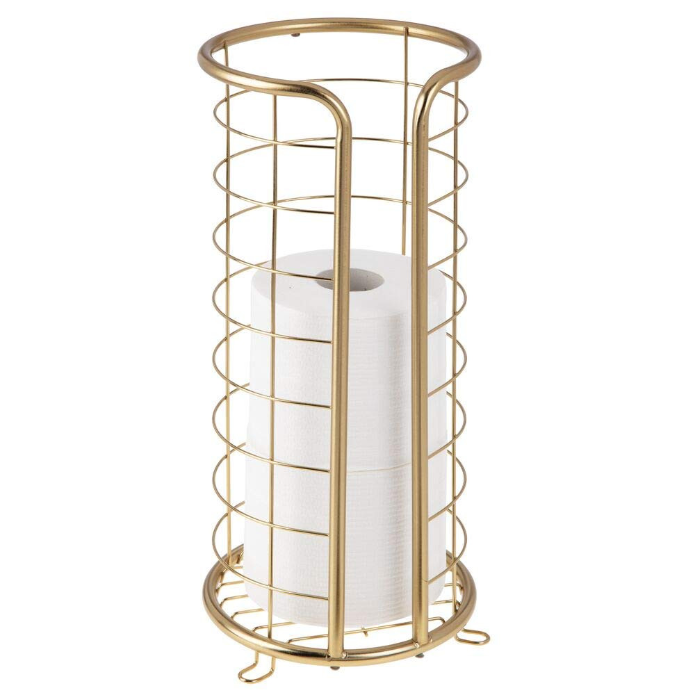 mDesign Decorative Metal Free Standing Toilet Paper Holder Stand with Storage for 3 Rolls of Toil... | Amazon (US)