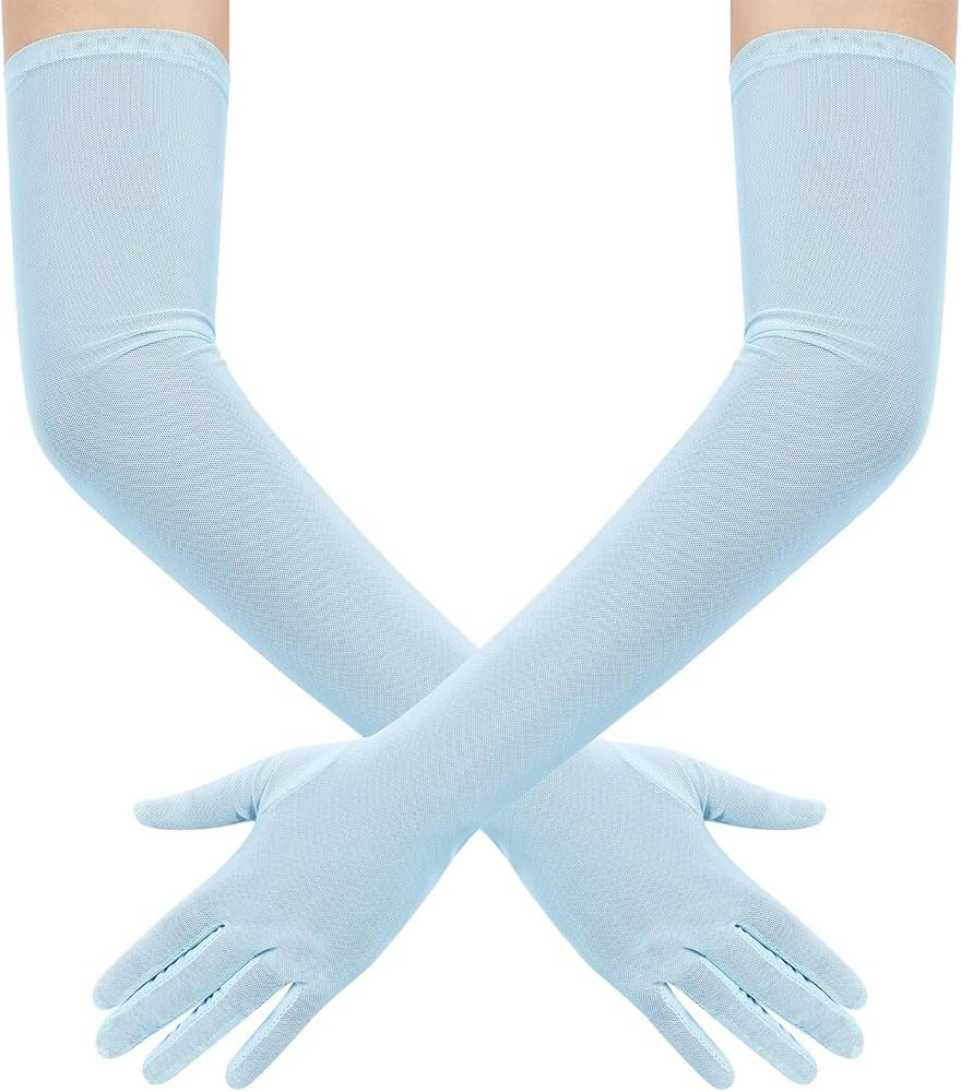 Hazhlko Women's Long Stretchy Mesh Tulle Sheer Gloves Costume Wedding Opera Halloween Party 1920'... | Amazon (US)