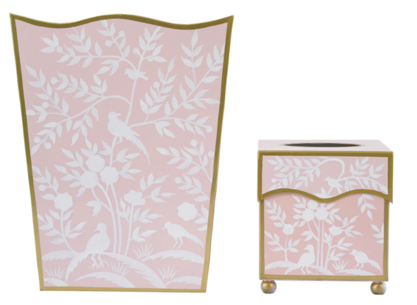 Pink Bird & Vine Wastepaper Basket & Tissue (3 Options) | The Enchanted Home