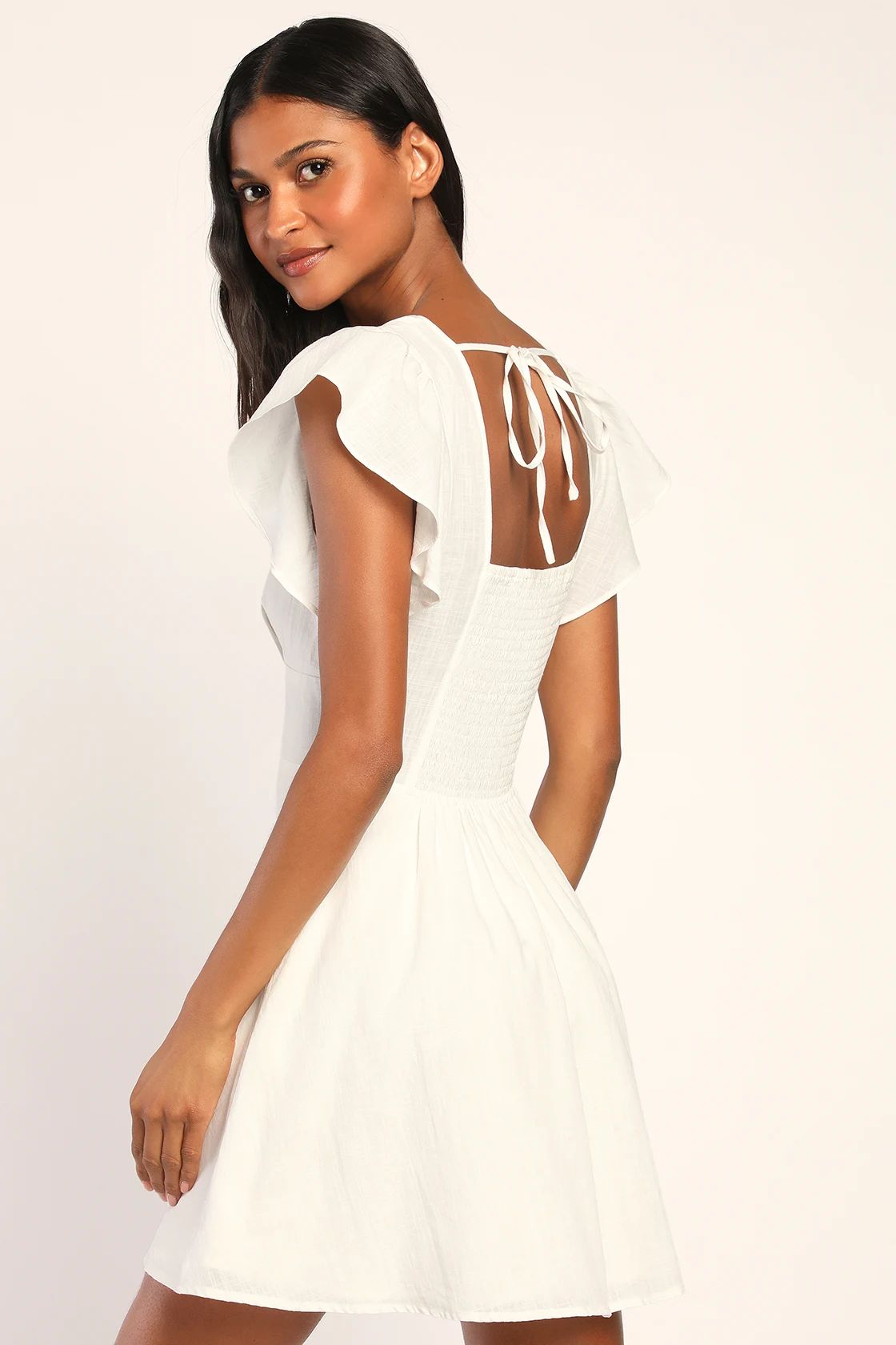 Sweeten Me Up White Flutter Sleeve Mini Dress With Pockets | Lulus (US)