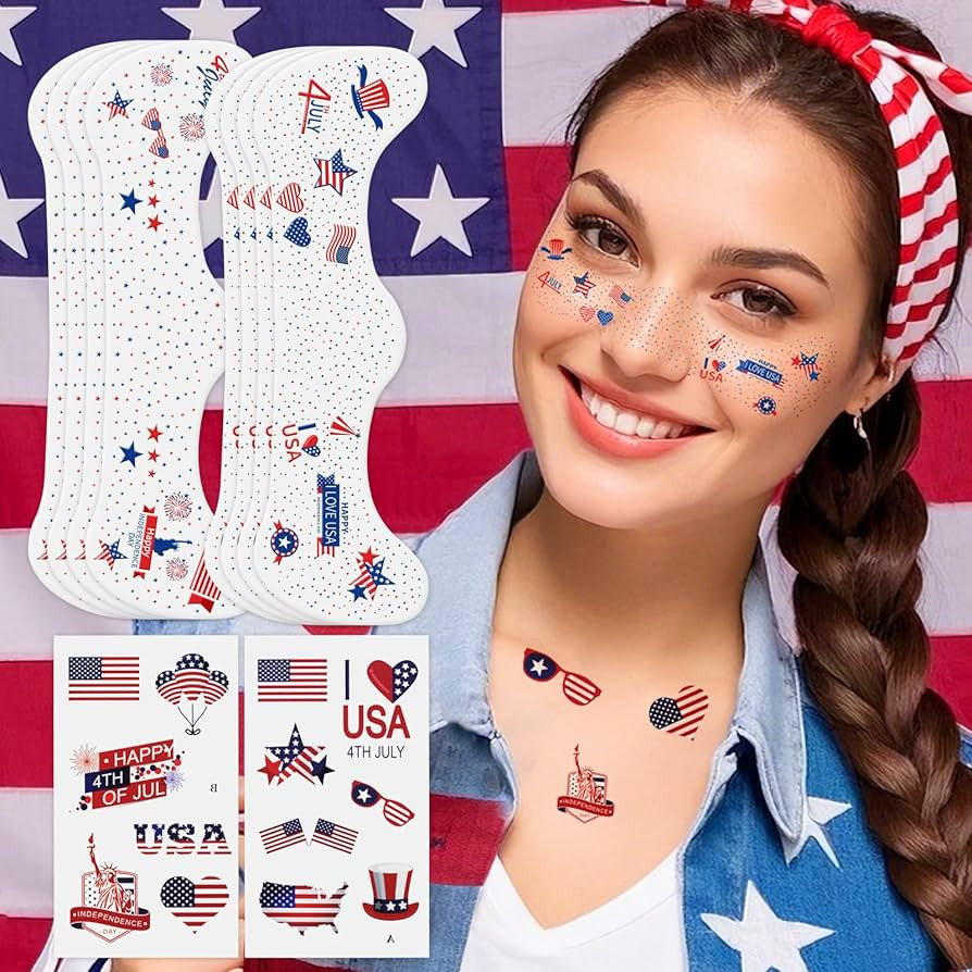 MEICOLY USA Face Glitter Star Freckles Temporary Tattoos,4th of July Face Tattoos Accessories Out... | Amazon (US)