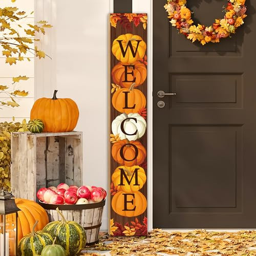47" Fall Wooden Porch Sign Vertical Fall Welcome Standing Signs Pumpkin Leaves Standing Welcome Porch Sign for Outdoor Autumn Thanksgiving Harvest Home Garden Yard Farmhouse Front Door Decor | Amazon (US)