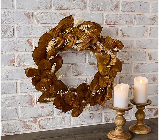 Martha Stewart 24" Indoor/Outdoor Harvest Magnolia Wreath - QVC.com | QVC