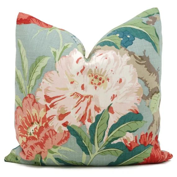 Schumacher Aqua Enchanted Garden Decorative Pillow Cover | Etsy | Etsy (US)