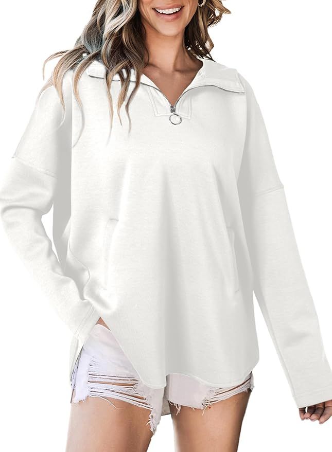 EVALESS Women's Oversized Hoodies Casual Long Sleeve Half Zipper Pocket Sweatshirt Pullover Tops | Amazon (US)