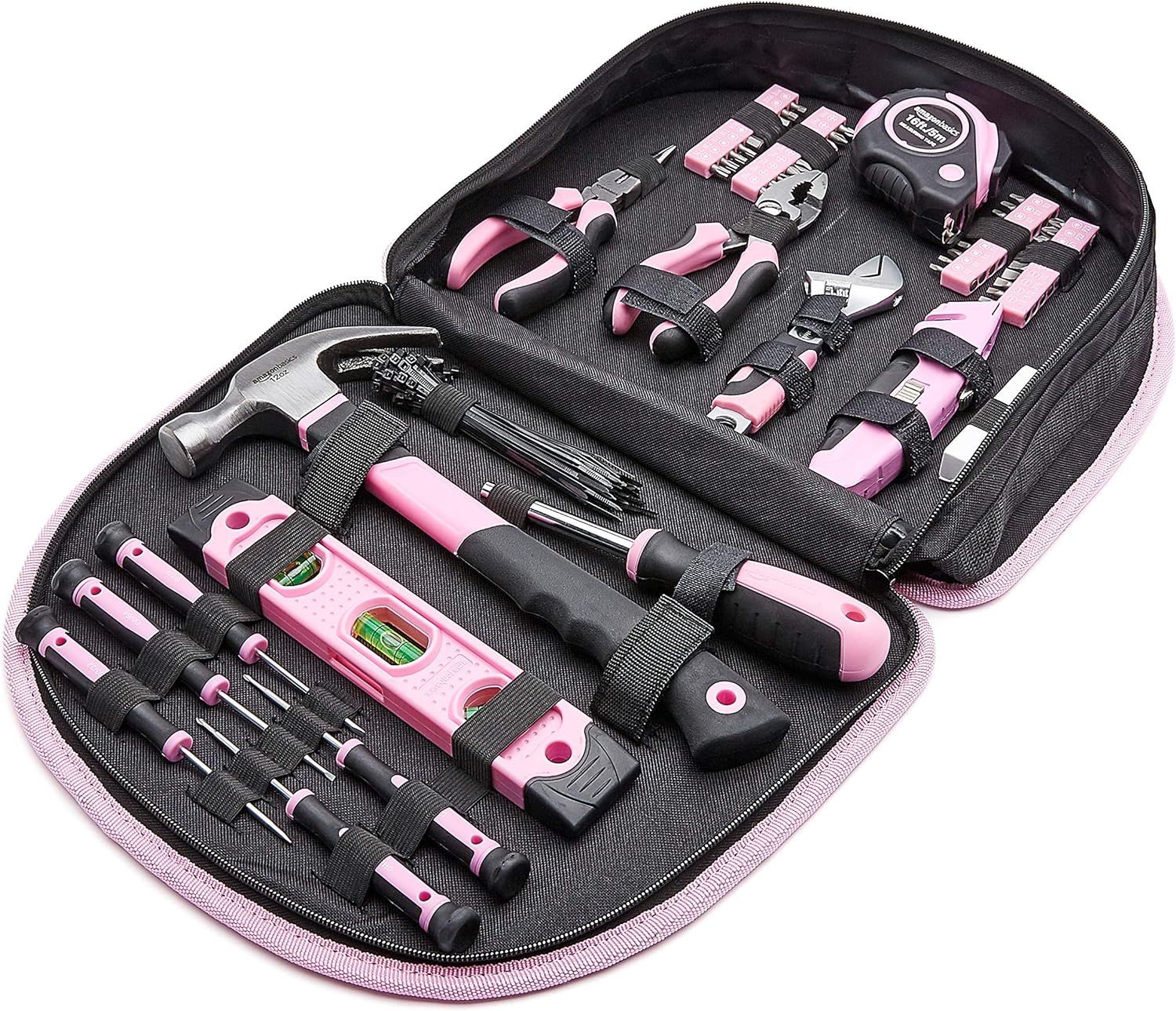 Amazon Basics Tool Set with Easy Carrying Round Pouch - 104-Piece, Pink | Amazon (US)
