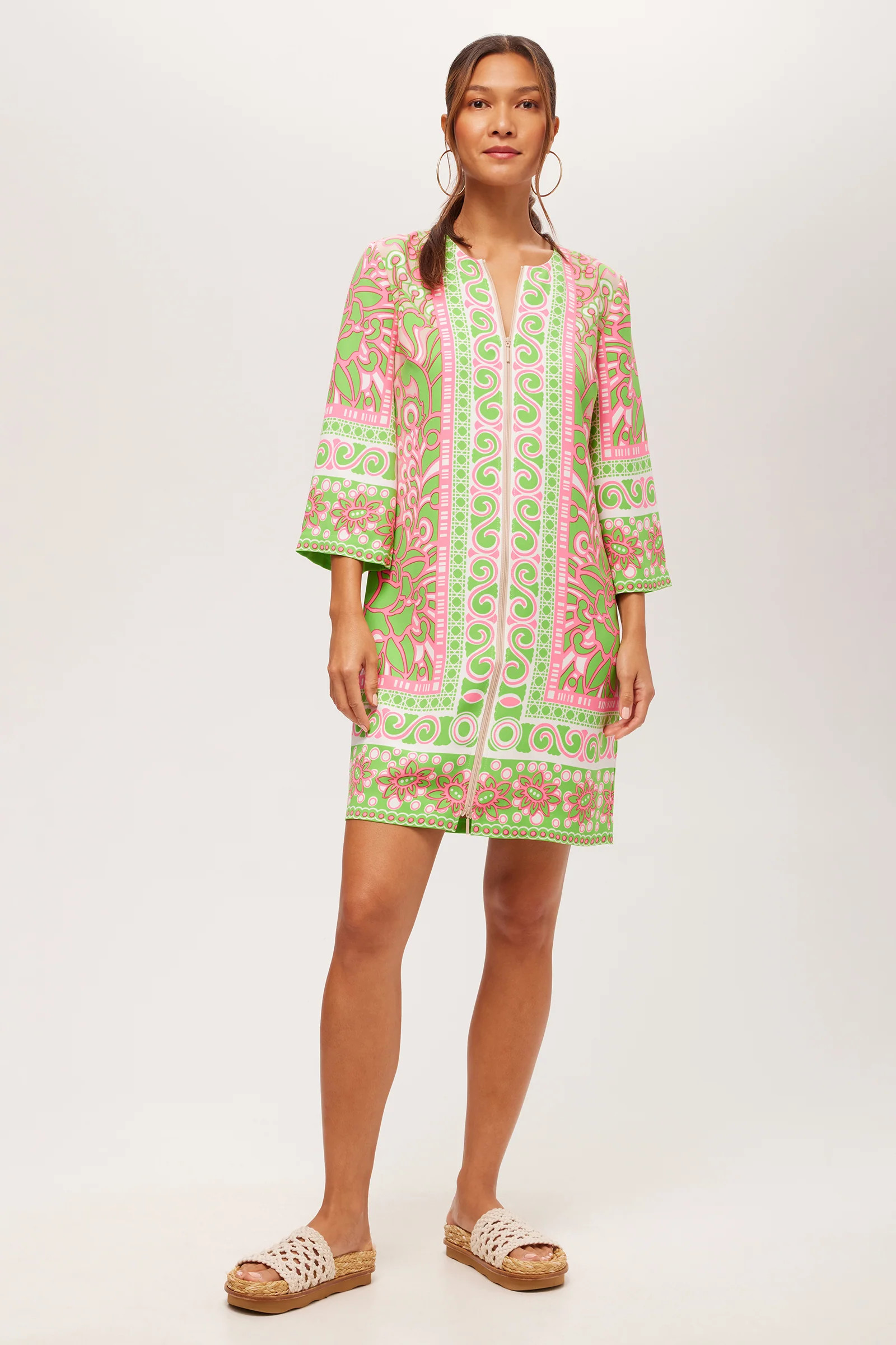 Botanical 3/4-Sleeve Zip Dress - Petra Floral | Trina Turk
