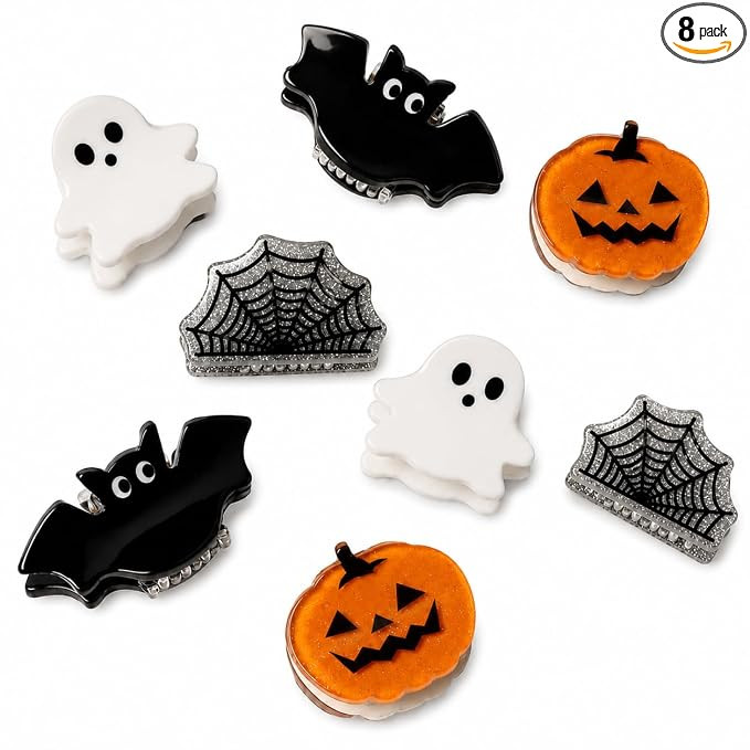 8Pcs Mini Halloween Hair Claw Clips, Cute Pumpkin Ghost Bat Spider Web Halloween Hair Clips, Styl... | Amazon (US)