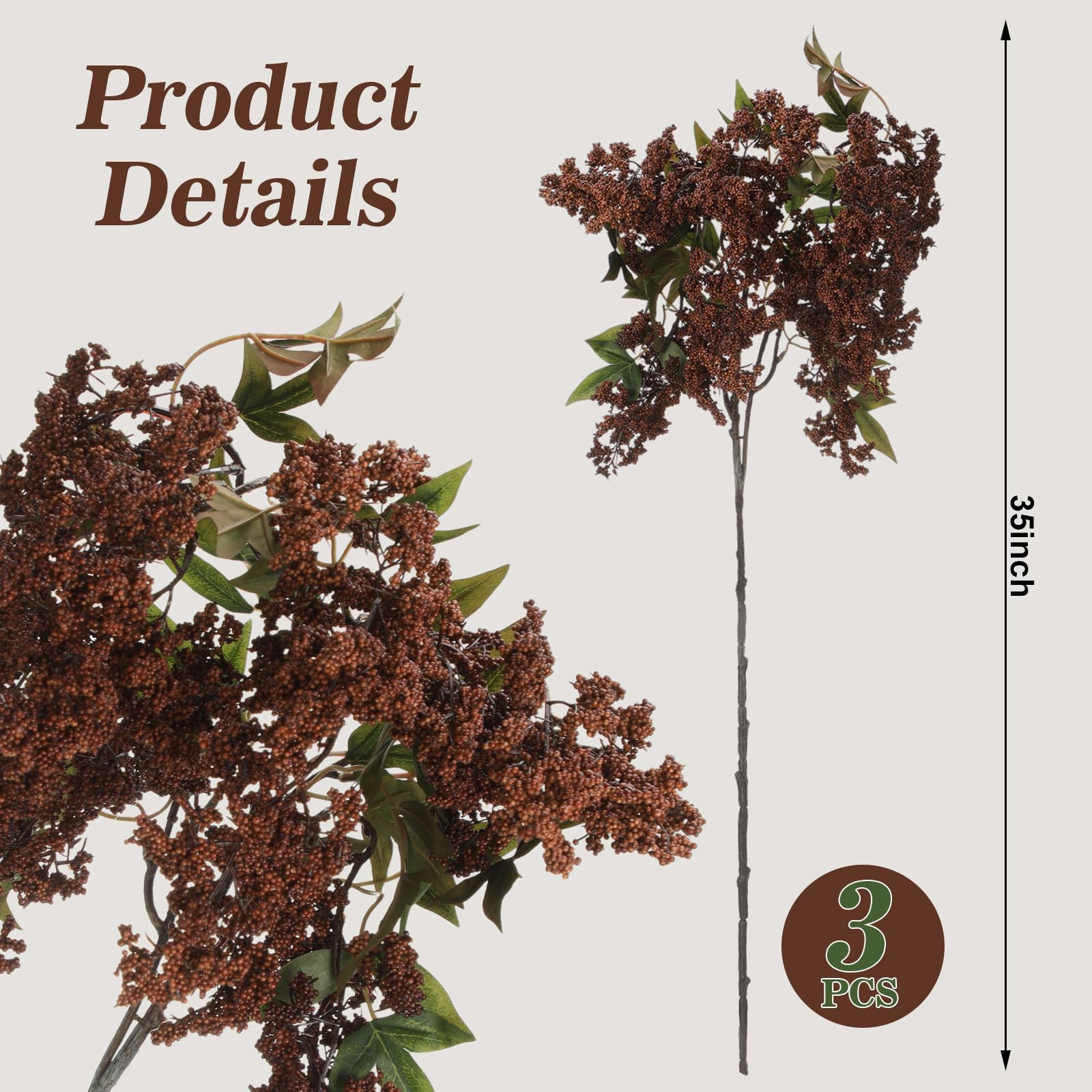 Zeyune 3 Pcs Artificial Brown Berry Stem 35 Inch Spring Faux Flowers Picks Branches Fake Realisti... | Amazon (US)