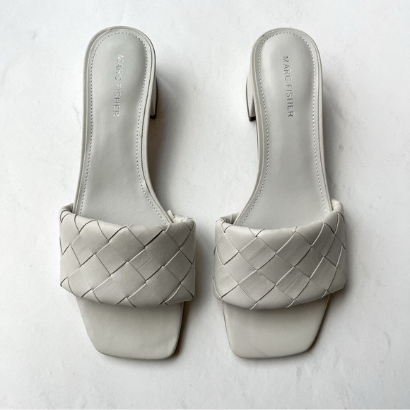 [marc fisher] casper leather woven lattice slide low heel sandal white 9 | Poshmark