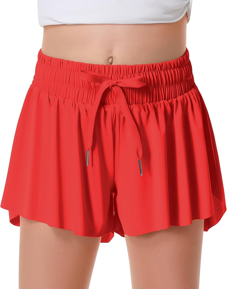 Girls Flowy Shorts Butterfly Shorts for Kids with Pocket 2-in-1 Athletic Shorts Running Shorts fo... | Amazon (US)