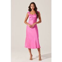 ASTR the Label | Enola Satin Smocked Midi Dress in Pink | Size S | ASTR The Label (US)