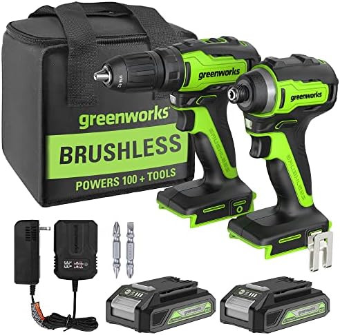 [Professional Grade] Greenworks 24V Max Cordless Brushless Drill + Impact Combo Kit, (2) 2.0Ah Ba... | Amazon (US)