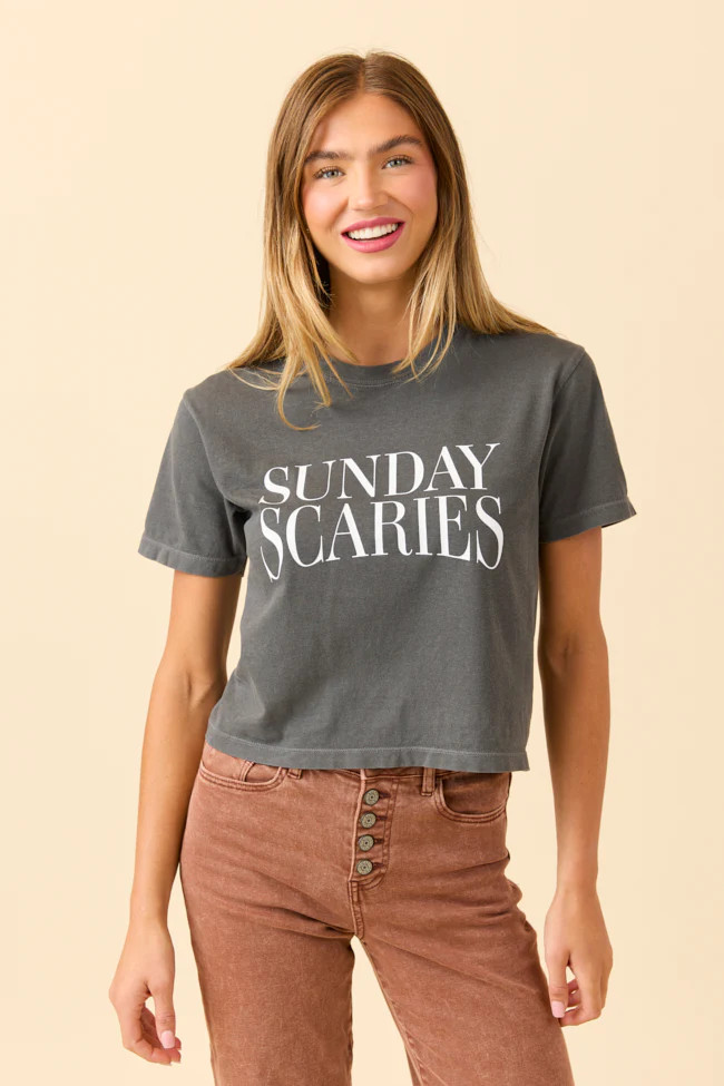 Sunday Scaries Dark Grey Boxy Graphic Tee | Pink Lily