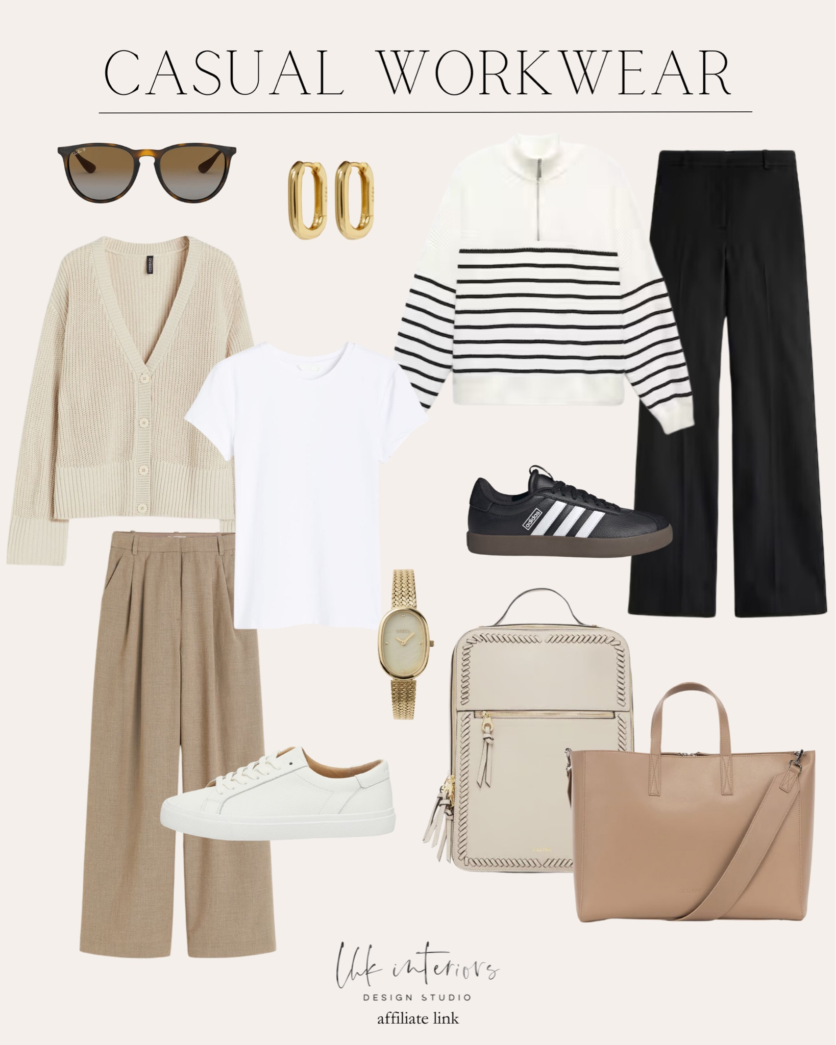 Casual workwear / neutral workwear / work outfits / office outfits / adidas sneakers / neutral trousers / neutral sweaters / work totes / neutral totes / gold watch / Mango / Calpak / Abercrombie / Jcrew / Nordstrom

#LTKstyletip #LTKSeasonal #LTKworkwear