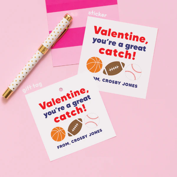 Sports Valentine's Stickers or Gift Tags | Joy Creative Shop