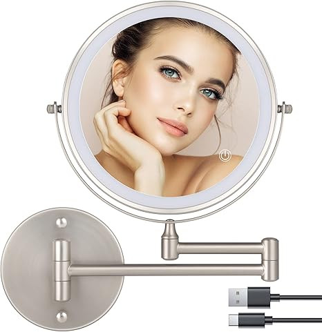 8" Wall Mounted Makeup Mirror,1X/10X Magnification Double-Sided 360° Swivel Vanity Mirror 3 Colo... | Amazon (US)