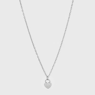 Silver Plated Padlock Heart Pendant Necklace - A New Day&#8482; Silver | Target