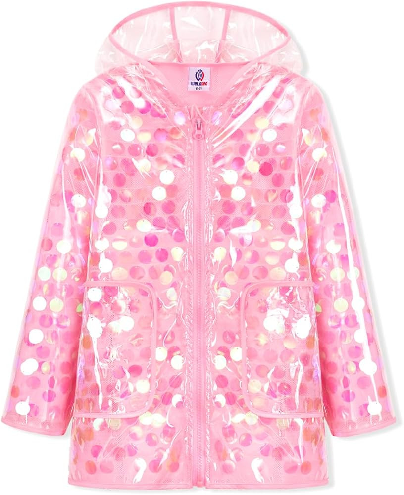 WELAKEN Girls Sequin Raincoat Waterproof Reusable Hooded Outwear Rain Jacket with Lining | Amazon (US)