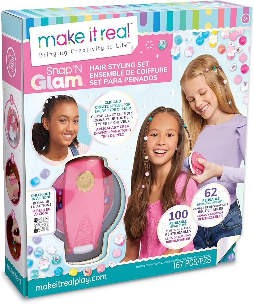 Make It Real: Snap N' Glam Hair Styling Set - Reusable Gems, Accents & Bead Clips, Create Unique ... | Amazon (US)