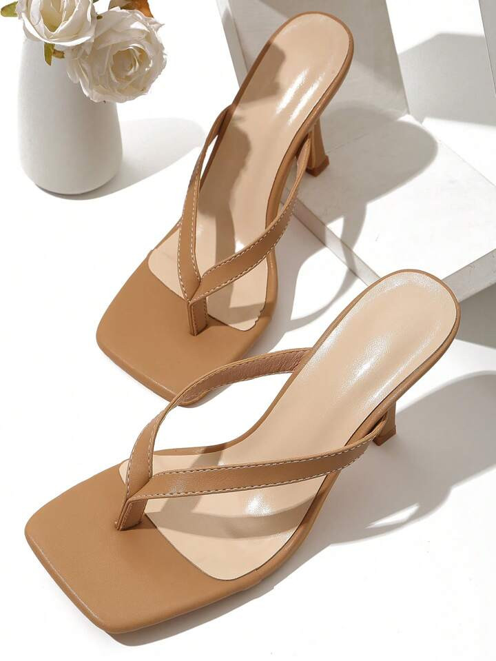 Classic Minimalist Striped Thong Design Women's Stiletto Heel Sandals | SHEIN